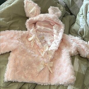 Pink Furry Baby Jacket with Bunny Ears